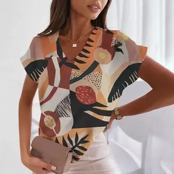 Ретро женская рубашка с v-образным вырезом Y2K Street Trend Личность с коротким рукавом свободная все Модный топ с половиной рукава 4XL