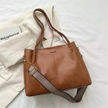 Ретро женская сумка через плечо большой емкости для девочек, деловая женская сумка, модная однотонная женская сумка