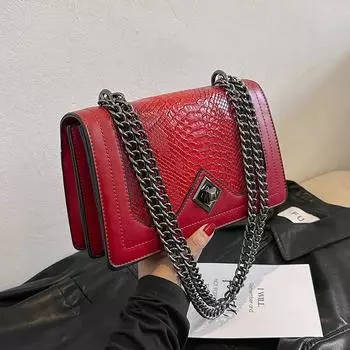 Ретро женская сумка через плечо, модная цепная сумка, женственная, металлический поворотный замок, рыбья чешуя, декоративный материал