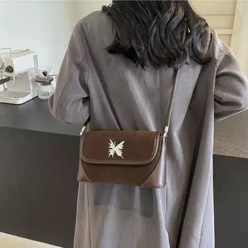 Ретро женская сумка через плечо осень-зима бархатные универсальные сумки через плечо темперамент 3D металлическая бабочка сумка на одно плечо