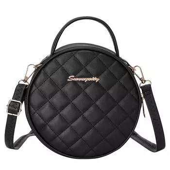 Ретро женская сумка через плечо с решетчатым узором из искусственной кожи, сплошной цвет, круглый кошелек (черный)