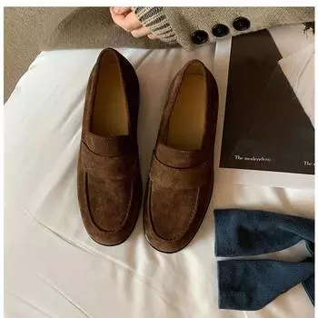 Ретро женские кожаные туфли из овчины на плоской подошве, ленивые матовые, на одном педале, ленивые, с юбкой, маленькие кожаные туфли 35