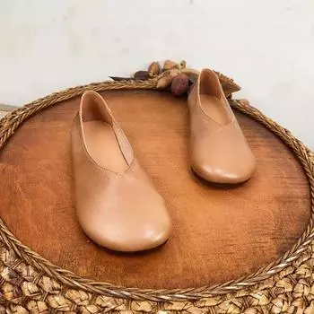Ретро женские кожаные удобные балетки из натуральной кожи слипоны неглубокие туфли-лодочки для офиса женские туфли на плоской подошве для женщин 35 коричневый