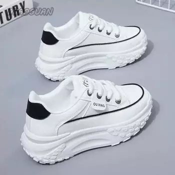 Ретро женские кроссовки весна осень платформа повседневные кроссовки универсальные модные женские теннисные спортивные туфли на шнуровке Zapatillas 35 чёрный