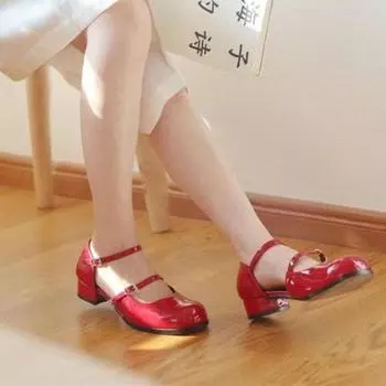 Ретро женские летние новые кожаные туфли Мэри Джейн 35 красный