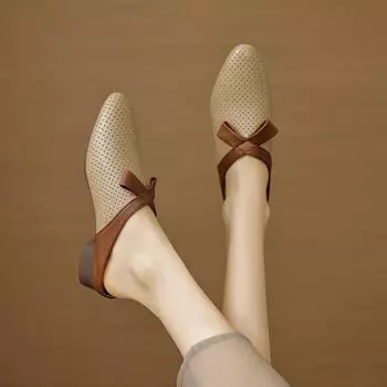 Ретро женские мягкие туфли с закрытым носком на высоком каблуке цветные тапочки мюли летние тапочки на среднем каблуке женская обувь бренда DLSYXD 35 бежевый