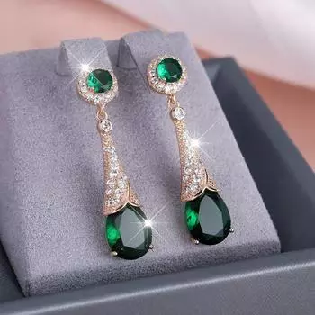 Ретро женские овальные серьги-подвески с зелеными кристаллами, роскошные длинные свадебные украшения зелёный