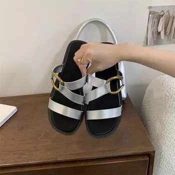 Ретро-женские пляжные туфли с перекрестными полосами, толстая подошва, летние повседневные женские тапочки для улицы, большие размеры, нескользящие женские шлепанцы 35