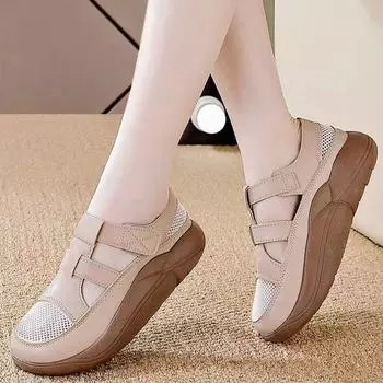 Ретро женские сандалии с закрытым носком, новые летние модные сетчатые туфли с толстой подошвой, дышащие, с отверстиями для двух сторон 35