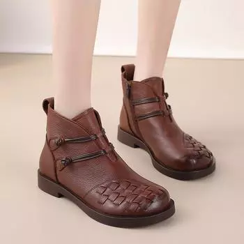 Ретро женские сапоги из натуральной коровьей кожи, ботильоны ручной работы, роскошный дизайн, брендовые осенне-зимние сапоги, женские сапоги Botas Mujer 4 чёрный