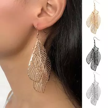 Ретро женские серьги с ажурными многослойными листочками, европейские и американские длинные серьги с кисточками One Size чёрный