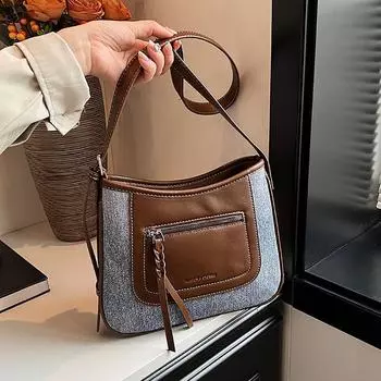 Ретро женские сумки на одно плечо, модные универсальные лоскутные джинсовые сумки, небольшие квадратные женские кошельки с простыми буквами через плечо (20cm<Max Length<30cm)