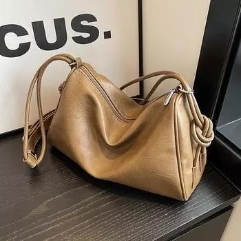 Ретро женские сумки осень зима большая вместимость простая однотонная сумка через плечо модная сумка из искусственной кожи для поездок на работу через плечо (30cm<Max Length<50cm)