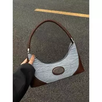 Ретро женские сумки с верхней ручкой Модные джинсовые холщовые сумки через плечо Винтажные женские сумки подмышки контрастного цвета Женские сумки