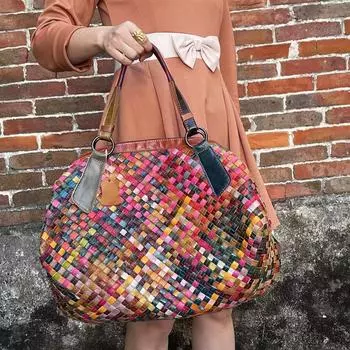 Ретро женские сумки, сумки из цветной кожи, сотканные вручную, сумки-мессенджеры, женские сумки