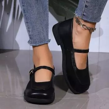 Ретро женские туфли на низком каблуке Оксфорд с квадратной головкой и мелкой подошвой повседневные женские кроссовки на плоской подошве из искусственной кожи летнее новое платье март 35 чёрный
