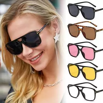 Ретро женские унисекс UV400 Oculos мужские популярные двухлучевые солнцезащитные очки женские конфетные цвета винтажные квадратные высококачественные солнцезащитные очки ручной работы Tea леопардовый