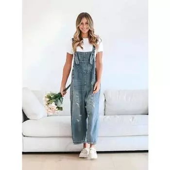 Ретро Женский джинсовый комбинезон с нагрудником, рваные мешковатые джинсовые комбинезоны, комбинезоны с карманами для уличной одежды XL чёрный