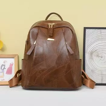 Ретро женский рюкзак большой емкости из мягкой кожи однотонный уличный дорожный рюкзак пригородная сумка бежевый