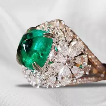 Ретро женское кольцо с инкрустацией зеленого квадратного кольца со стразами на палец US 7 зелёный