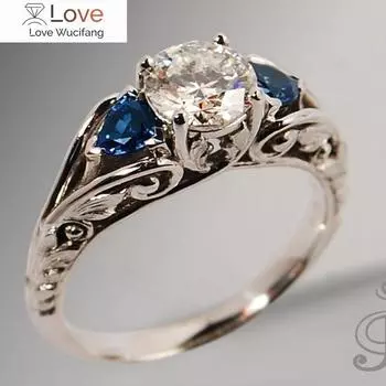 Ретро женское серебряное кольцо цвета принцессы с синим камнем цирконием, обручальные кольца для женщин, модные свадебные украшения, подарок 6 белый