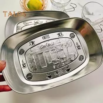 Ретро жестяная тарелка, сервировочный поднос из нержавеющей стали, круглые тарелки для приправ, тарелка, кухонный гаджет для фруктов, десертов, жареной курицы D