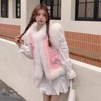 Ретро жилет женский осенне-зимний новый искусственный мех лисы замша короткий жилет с цветочным узором жилет жилет шуба S