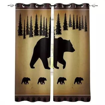 Ретро животное белый медведь сосна дерево затемняющие шторы для кухни спальня детская комната оконные шторы для гостиной W135 x H60cm