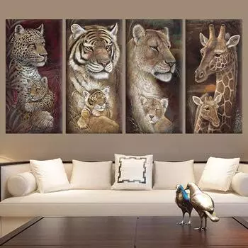 Ретро животное материнская привязанность холст картина настенное искусство Винтаж Тигр Лев Жираф плакаты и принты для декора гостиной 20x40cm NO Frame