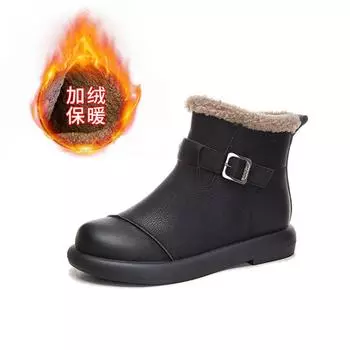Ретро зимние сапоги женские 2025 зима новые женские короткие сапоги на низком каблуке флисовые теплые женские сапоги повседневные универсальные сапоги 35
