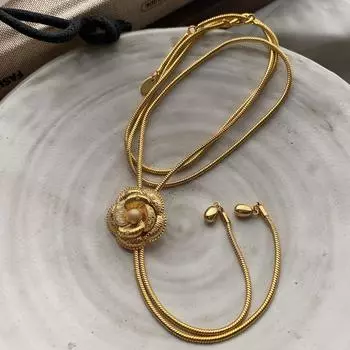 Ретро Золотая Роза Вытягивающаяся Цепочка на Ключицу Цепочка на Шею Расширенный Регулируемый Дизайн Высококлассная Легкая Роскошь Изысканное Ожерелье