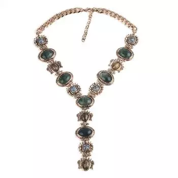 Ретро золото и серебро персонализированное имитация натурального камня смоляное ожерелье преувеличенное ожерелье с подвеской в стиле бохо золотой