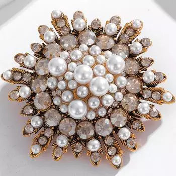 Ретро золотые броши с жемчугом, цветок, стразы, брошь, булавка, свадебные украшения, подарок