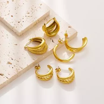 Ретро золотые клетчатые высококачественные круглые серьги с датчиком из титановой стали, французские серьги женские