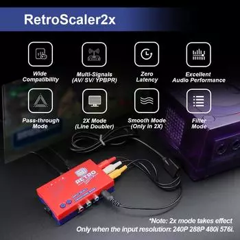 RetroScaler2x AV в HDMI-совместимый преобразователь и удвоитель линий для ретро-игровых консолей PS2 N64 NES Dreamcast Saturn MD1 MD2