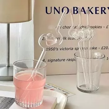 Reusable Heart-shaped Juice Straw Portable Love Heart Glass Straw Transparent Drink Straws Bar Accessories Clear Straws небесно-голубой