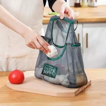 Reusable Kitchen Hanging Mesh Bag Home Fruit and Vegetable Storage Net Bag for Ginger Garlic Potatoes Onions Organizer Bags