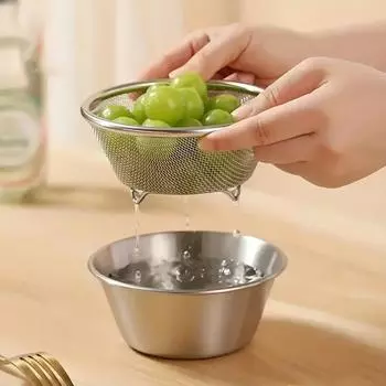 Reusable Stainless Steel Drain Basket Mini Rice Washing Basket Washing Fruits Strainer Restaurant S