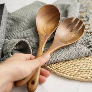 Reusable Wooden Spoon Kitchen Chinese Style Natural Wood Soup Tableware Cooking Honey Coffee Spoon Mixing Spoon Pasta Fork