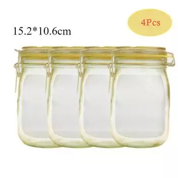 Reusable Zip Lock Bags In The Shape of Jars for Storing Food Products 4pcs