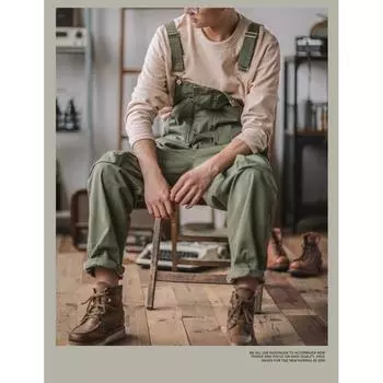 Reverse Craftsman American Retro Ami Loose мужской однотонный комбинезон на подтяжках брюки-карго 4XL темно-коричневого