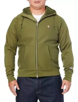 Reverse Weave Zip Hooded Sweatshirt Windproof Water Repellent Heat Retention Moisturizing One Point Logo Embroidery REVERSE WEAVE Olive M [Champion] оливковый