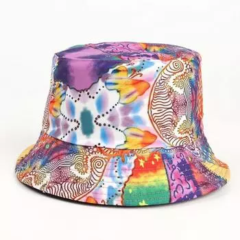 Reversible Fisherman Hat All Year Round Neutral Color Print Twill Flat Top Classic Style Fashion All-Match Sun-Proof Basin Hat Fashion Butterfly M(56-58cm)
