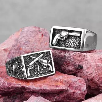 Револьвер Пистолет Пистолет Квадратные Мужские Кольца Из Нержавеющей Стали Панк Хип-Хоп для Мужчин Бойфренд Байкер Ювелирные Изделия Креативный Подарок Оптовая Продажа 12