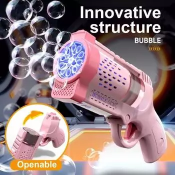 Револьверная машина для изготовления пузырей с подсветкой, 10 отверстий, ручная герметичная портативная детская воздуходувка, автоматическая игрушка для пузырей для малышей розовый