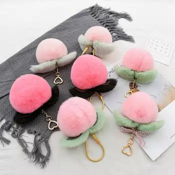 Рекс кролик волосы персиковое сердце кулон сумка кулон розовый персик автомобиль брелок подарок на день рождения