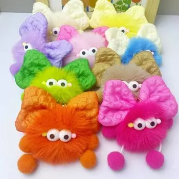 Rex Rabbit Plush Keychain with Bow and Coal Ball Pendant - Cute Couple Gift Accessory фиолетовый