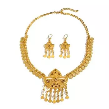 Резьба кисточки ожерелья серьги стразы золотые монеты кулон ювелирные изделия полые ювелирные наборы подарок Style 1