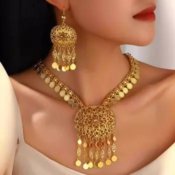 Резьба кисточки ожерелья серьги стразы золотые монеты кулон ювелирные изделия подарок Square