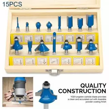 Резьба по дереву синий 1/4 6,35 мм хвостовик карбид вольфрамовая фреза набор инструментов для деревообработки 15 шт./компл. 15Pcs